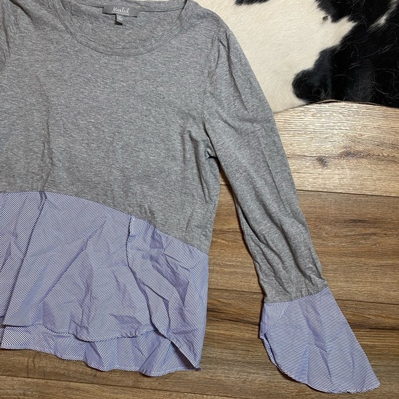 Anthropologie Marled Mixed Media Bell Sleeve Blouse - Picture 2 of 9